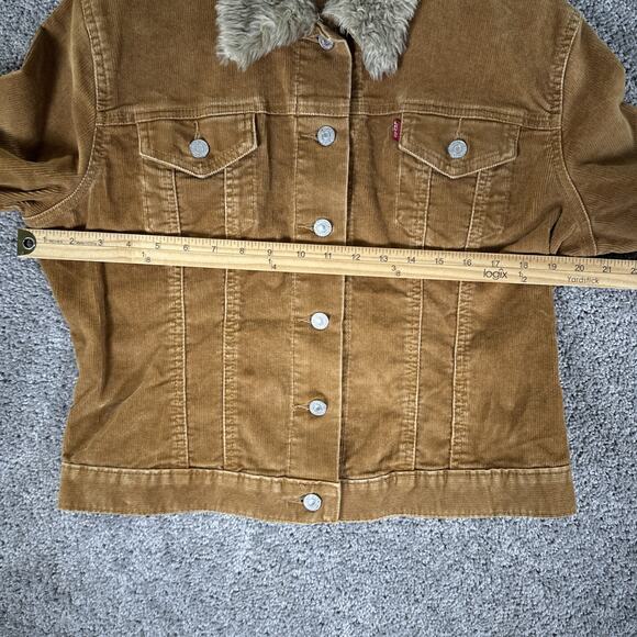 Vtg Levis Jacket Misses M Golden Brown Corduroy Type 3 Trucker Faux Fur Collar - Picture 9 of 11